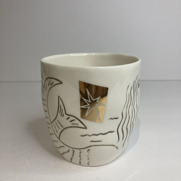 Starbucks White Gold Etched Mermaid Siren Coffee Cup Mug 12oz Bone China 2013 - Picture 2 of 7
